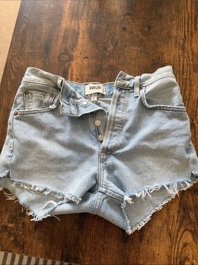 Agolde Light Wash High-Rise Frayed Denim Shorts Sz 24